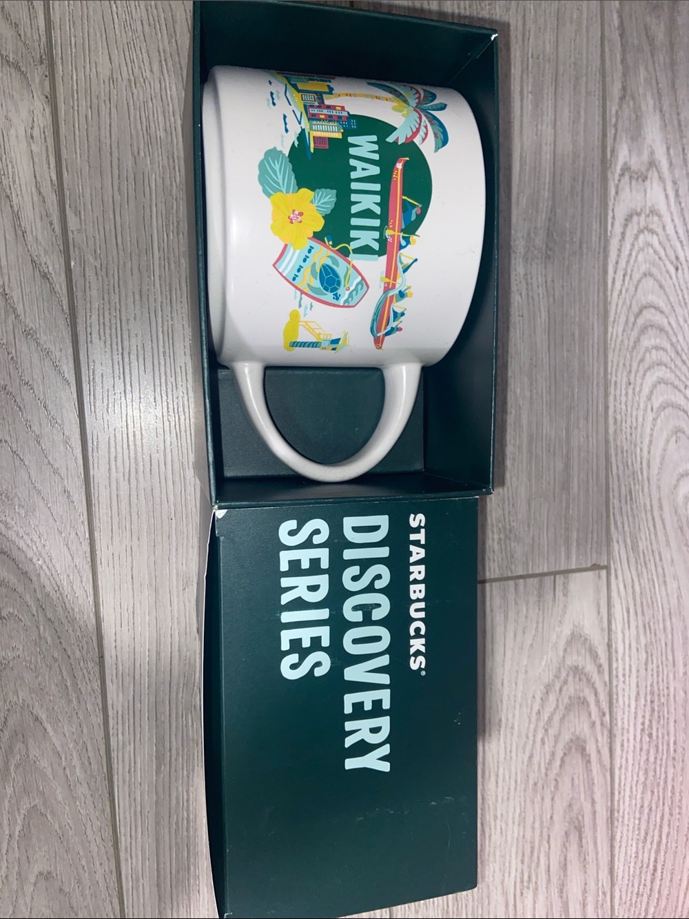 Starbucks Waikiki Ceramic Mug with Green and Yellow Tropical Design